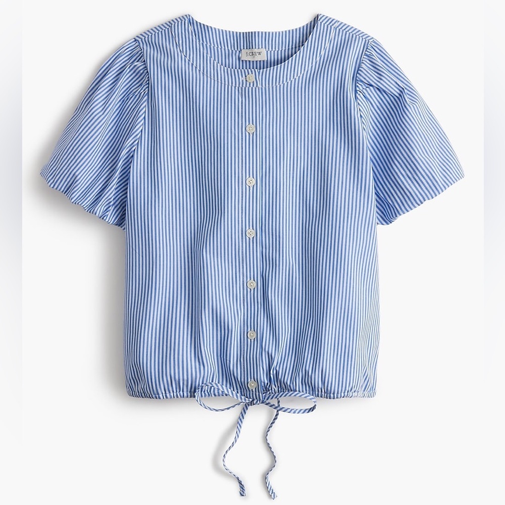 J. Crew Factory • Striped puff-sleeve tie-waist top
